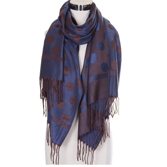 Pashmina Blue and Brown Polka Dot Scarf - Picture 1 of 4